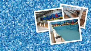 a collage of photos of a swimming pool